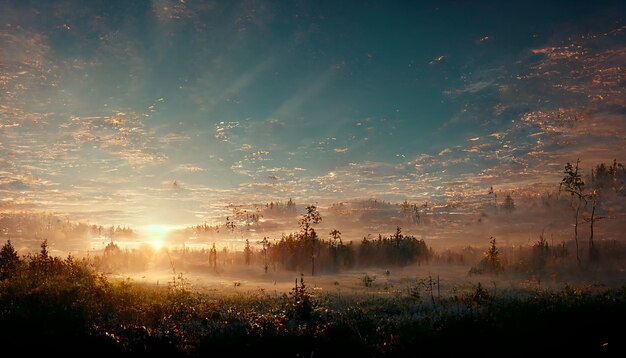 Sunrise time of forest field landscape nature