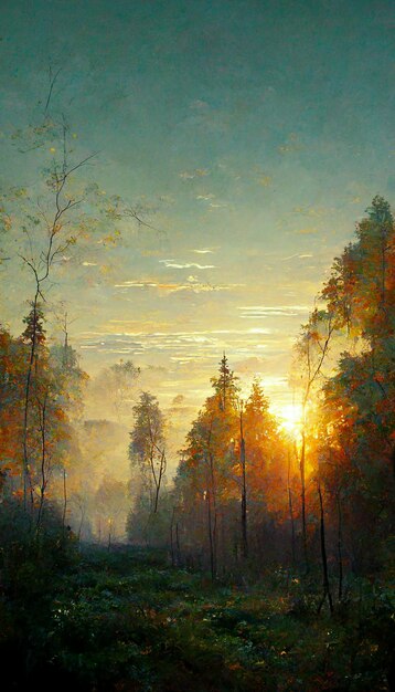 Sunrise time of forest field landscape nature