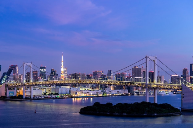 Sunrise Tokyo tower and Rainbow bridge