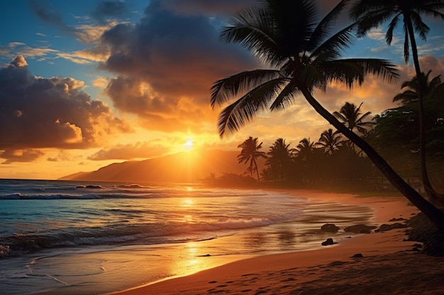 Sunrise over tunnels beach on kauai hawaii