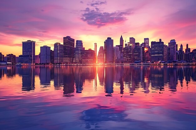 Foto la vista dell'alba sullo skyline della città di new york