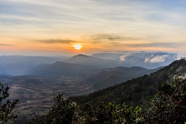 sunrise view of landscape at Tropical Mountain Range Phu Rua National Park 