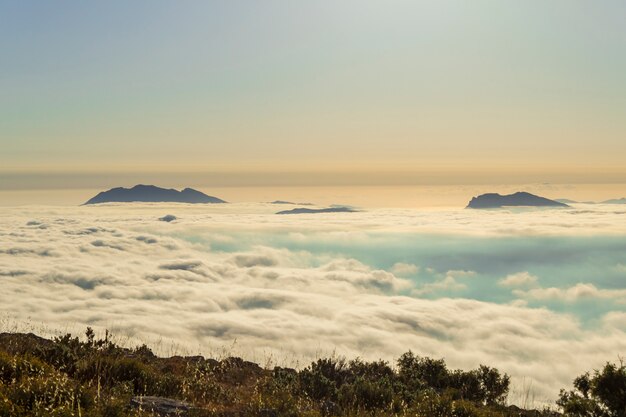 Sunrise views from the Montcabrer mountain in a day with clouds, Cocentaina