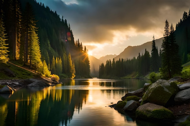 a sunrise with a mountain in the background