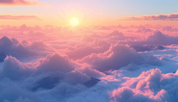 Sunrise with mountains and mist Soft and dreamy high horizon landscapes atmospheric clouds