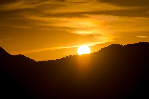 Sunrise with silhouette of hills near Huesca in Saragossa Province Spain