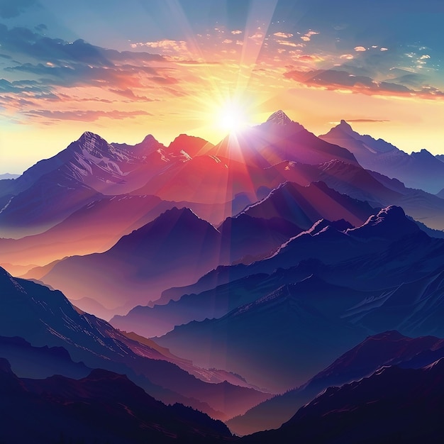 SunriseSunset in Mountains Fabulous Landscape