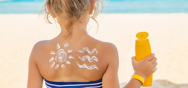 Sunscreen on the skin of a child. 