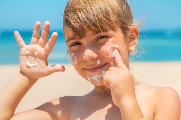 Sunscreen on the skin of a child