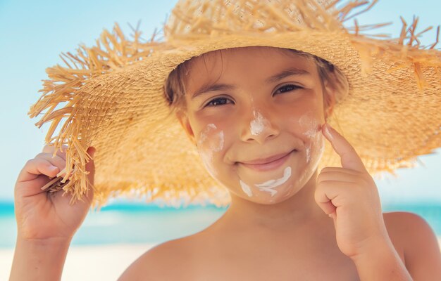 Sunscreen on the skin of a child