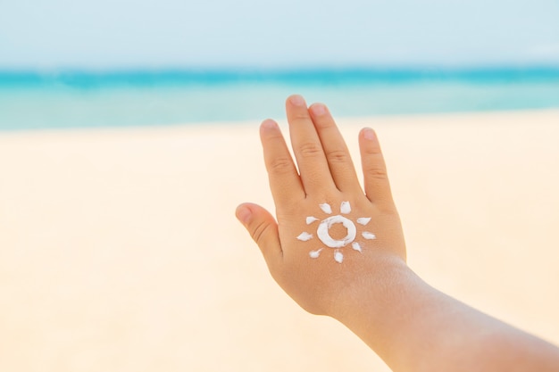 Sunscreen on the skin of a child