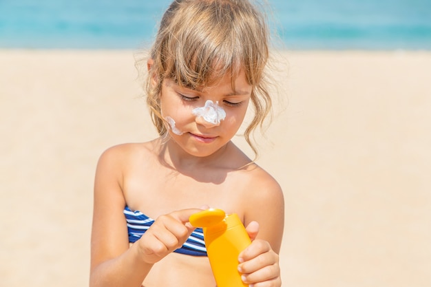 Sunscreen on the skin of a child