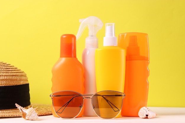 Sunscreens on a colored background protection of the skin