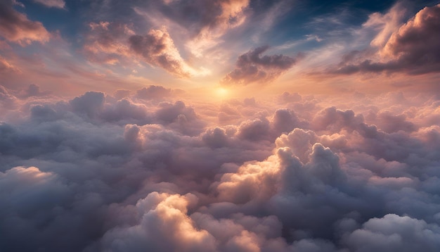 写真 雲の上の夕暮れと夕暮れ