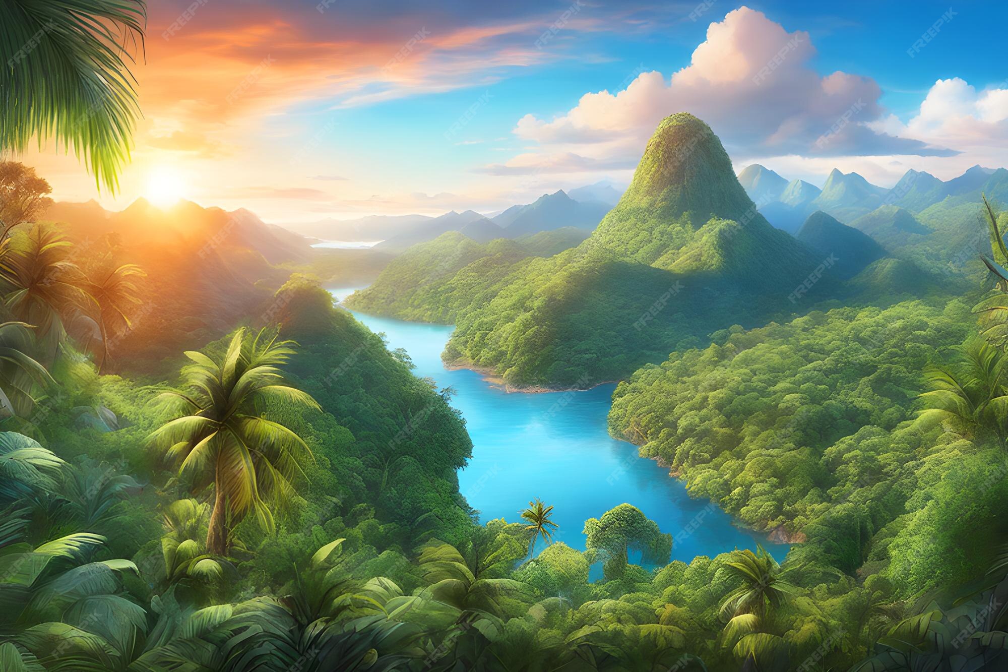Premium AI Image | Sunset in the Amazon rainforest Amazon rainforest