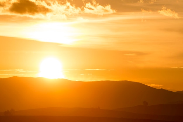 Sunset on the Andean mountains in Cusco Peru