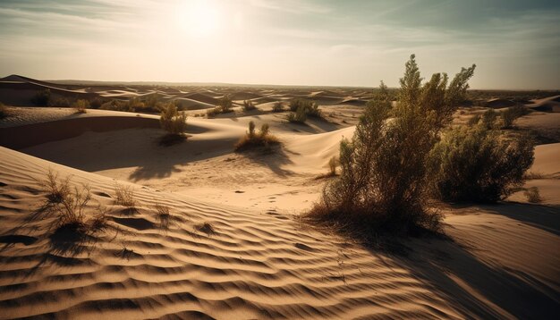 Photo sunset over the arid african landscape a tranquil scene of beauty generated by artificial intelligence