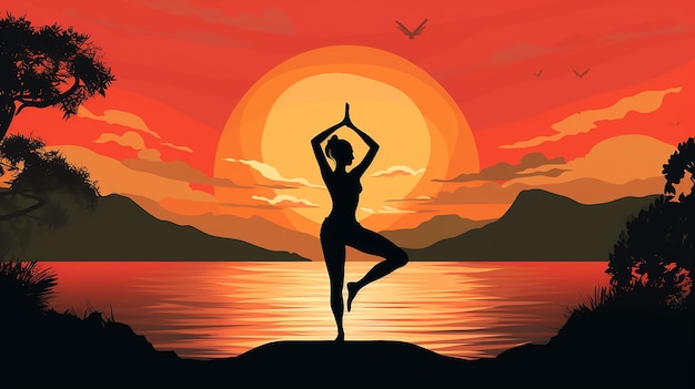 Photo sunset asanas woman exercising with an aerobic