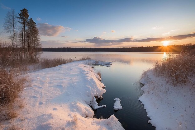 写真 ザスラフスキー貯水池の夕暮れ ミンスク・ベラルーシ