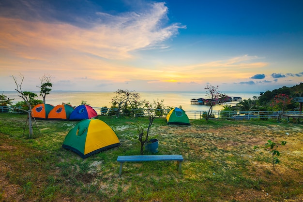 sunset atmosphere at Barelang beach villa and wooden pier