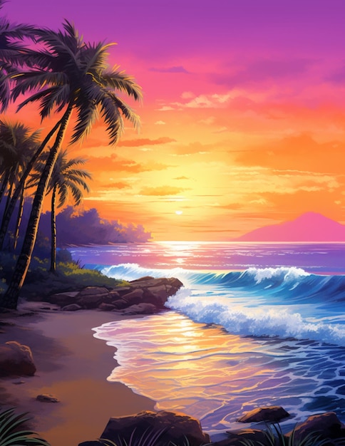 Sunset Beach Background Digital Paper