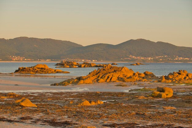 Sunset on the beach of Caldebarcos costa da morte Galicia Spain