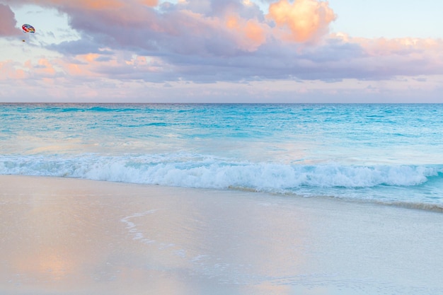 Sunset over the beach on Caribbean Sea.