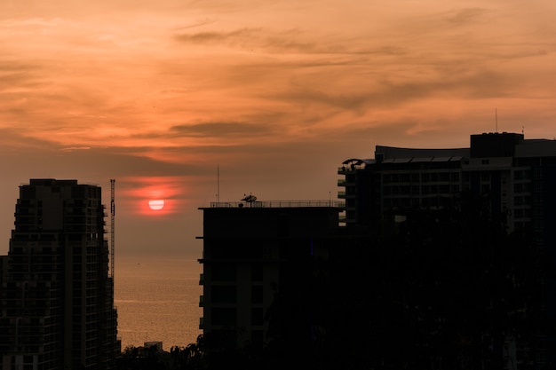 sunset on the beach The front of the condominium.