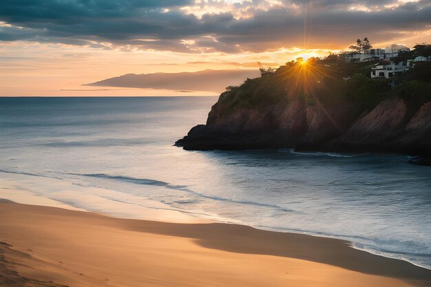 sunset beach during the golden hour blue sky