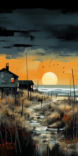 Sunset Beach House schilderij digitale kunst door Al Williamson