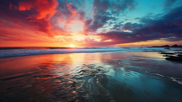 Sunset Beach Mooie illustratie afbeelding Generatieve AI