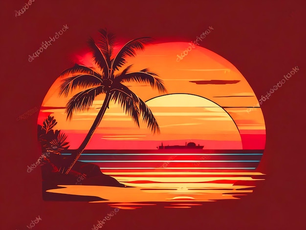 Sunset in the beach retro vintage t shirt design