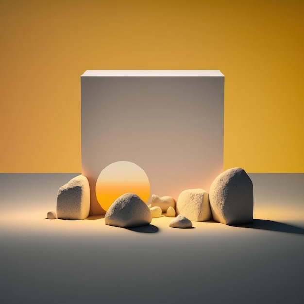 Sunset at the beach rock garden minimalist mockup for podium display or showcase AI generation