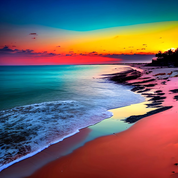 Photo sunset beach sea ocean palm sky sunrise tree sun tropical water sand landscape nature