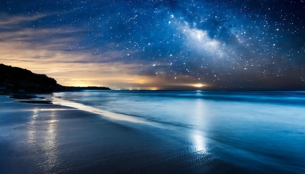 Photo sunset on the beach of the sea with stars in the sky