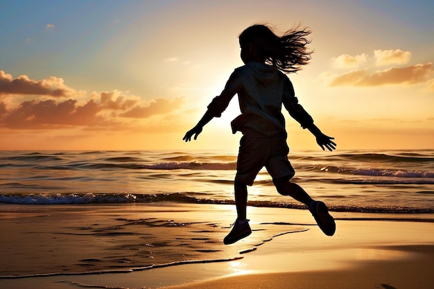 Sunset Beach Silhouette Jumping Youth