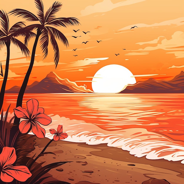 Sunset Beach Vibrant Orange Background Orange Glow Sunset Beach Background