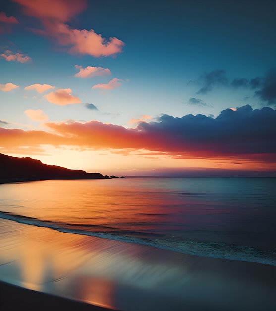 Foto il tramonto sulla spiaggia con bellissimi colori