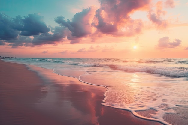 Sunset over a beach with clouds