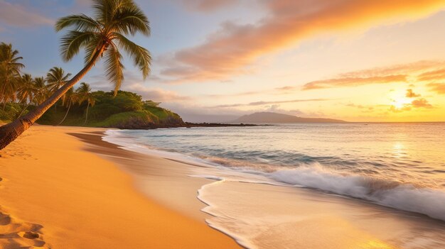 sunset on the beach with coconut tree