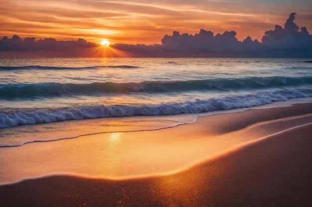 sunset on a beach with a sunset