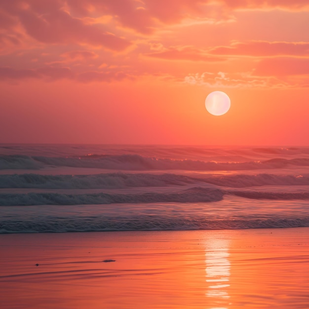 Sunset on the beach with surf