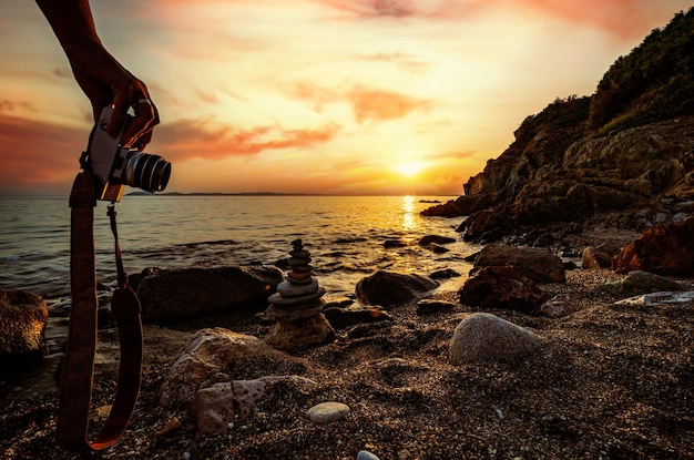 Photo sunset on the beach