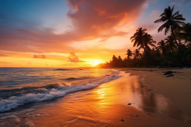 a sunset over a beach