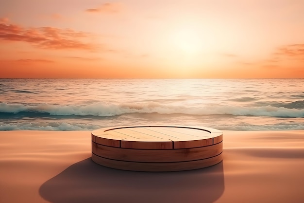 Sunset beachthemed empty space mockup podium perfect for professional photography Generative AI