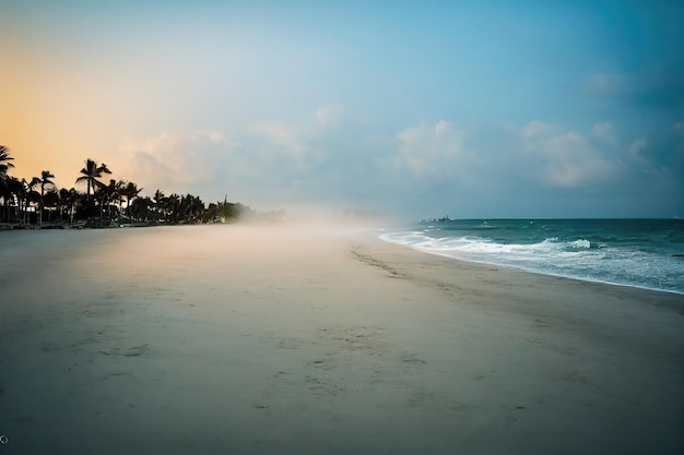 Sunset In A beautiful beach. Calm Sea