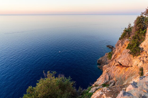 Sunset at the beautiful coast bay of Port de Soller Majorca island Spain Mediterranean Sea Balearic Islands