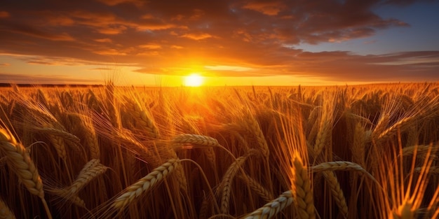 Sunset over a beautiful wheat field