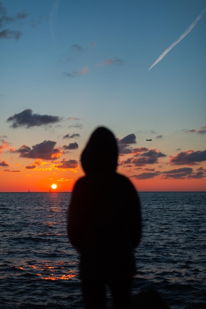 sunset on the black sea in the autumn