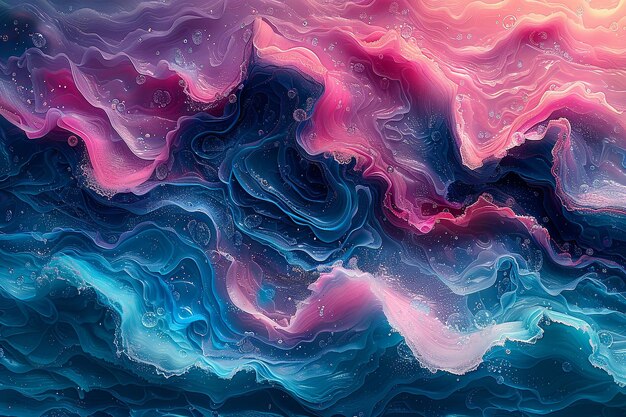 Закат голубые волны фон в стиле сюрреалистических 3D пейзажей причудливая топография темный бирюзовый и светлый магнитный генеративный ИИ